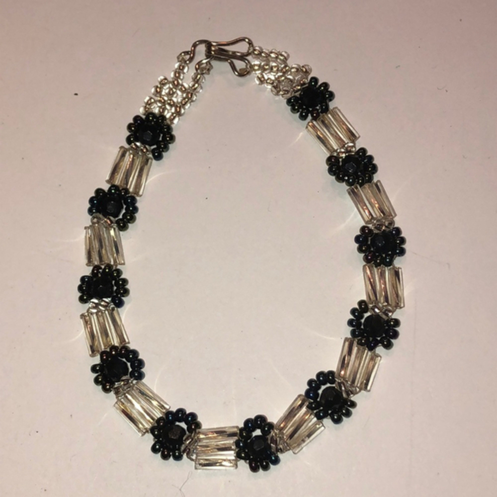 Vintage Black AB Rainbow Coated & Clear Beaded Boho Bracelet